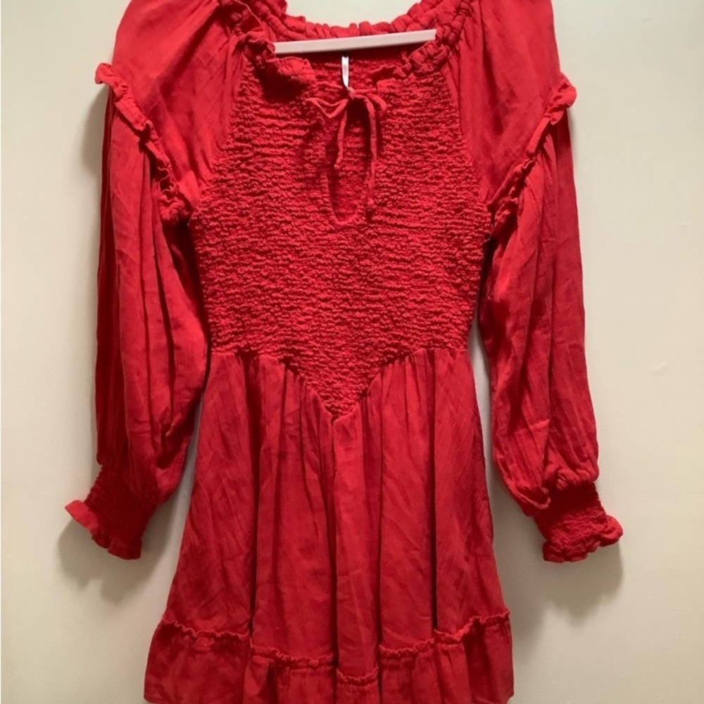 Free People Kiss & Tell Smocked Mini Dress #0012 - Picture 3 of 9